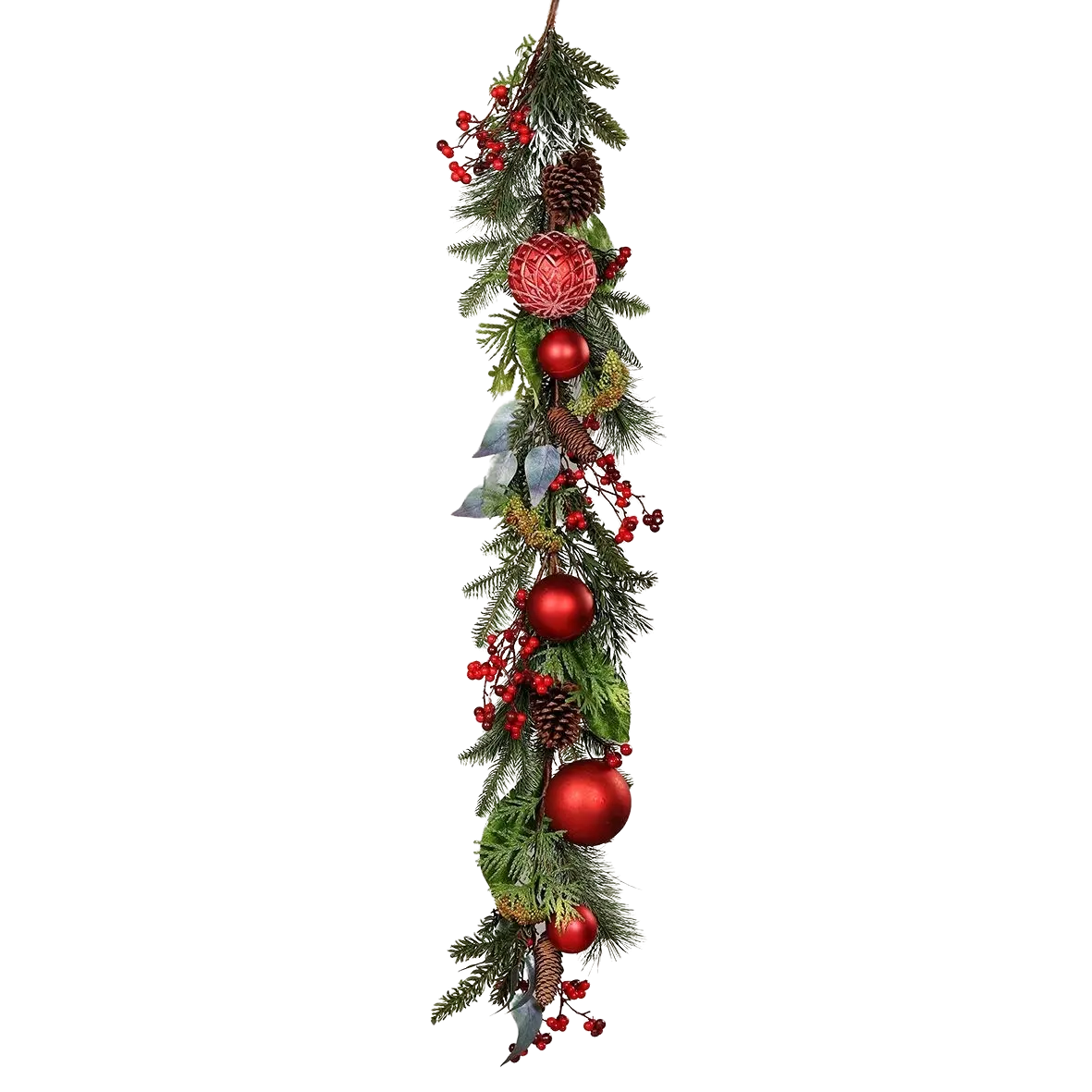 Künstliche Weihnachtsgirlande - Clarice auf transparentem Hintergrund mit echt wirkenden Kunstblättern in natürlicher Anordnung. Künstliche Weihnachtsgirlande - Clarice hat die Farbe Natur und ist 120 cm hoch. | aplanta Kunstpflanzen